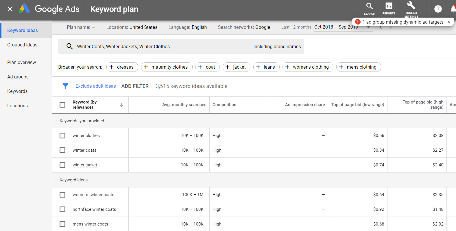 keyword planner