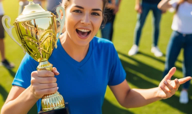 Woman holding Trophy Photo